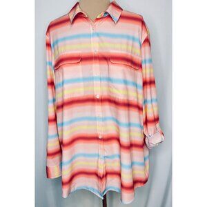 Lands End 365 Long Sleeve Tunic Top XL Multicolor Ombre Stripe